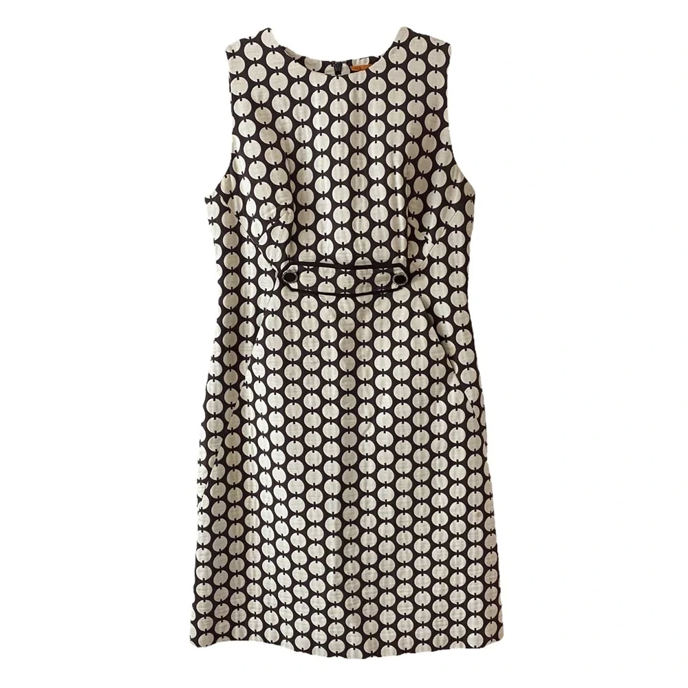 Tory Burch Black and Cream Sleeveless Dot-Pattern Sheath Dress